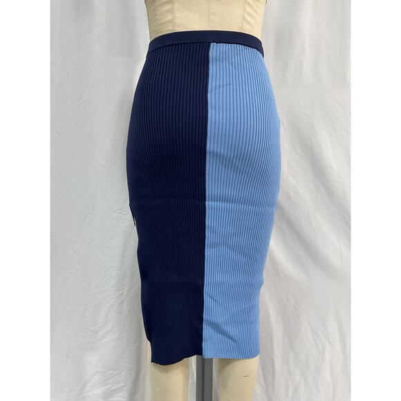 Staud 'Lorraine' Blue Viscose Two-Tone Ribbed-Knit Midi Skirt Size S - Picture 3 of 5
